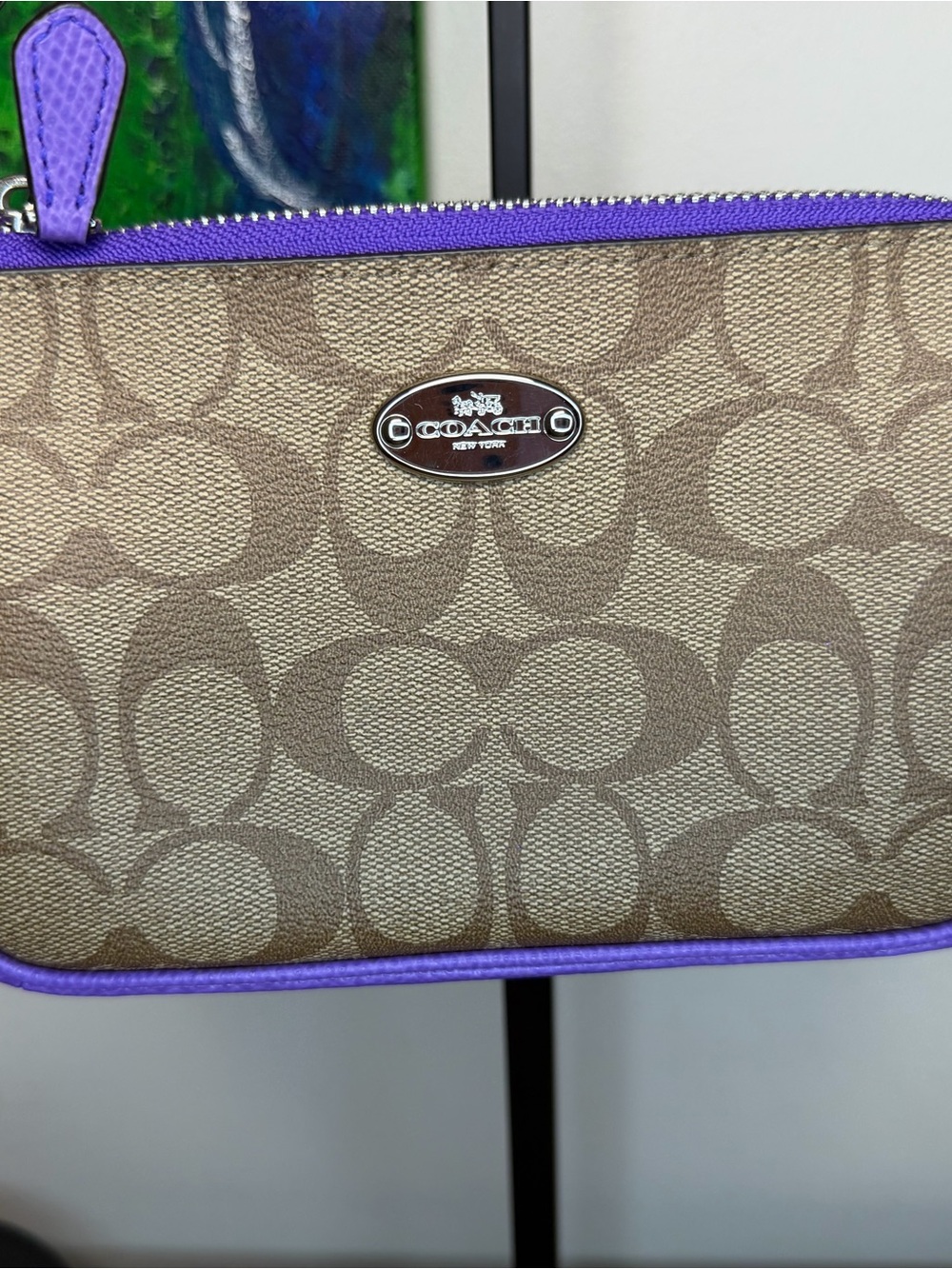 Coach Signature Canvas Wristlet in Purple Trim NWT - Picture 6 of 9